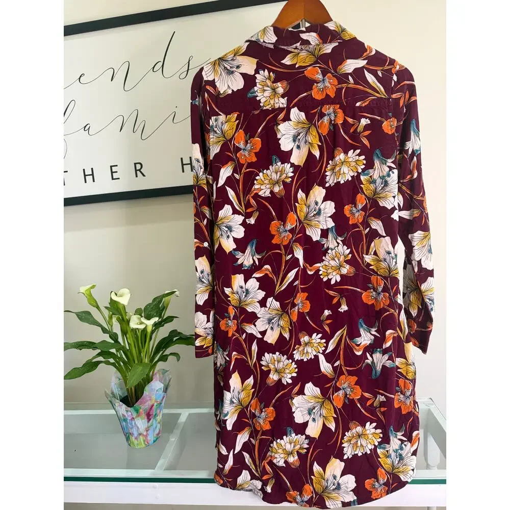 St. John’s Bay Floral Button-Down Shirt Dress-Medium